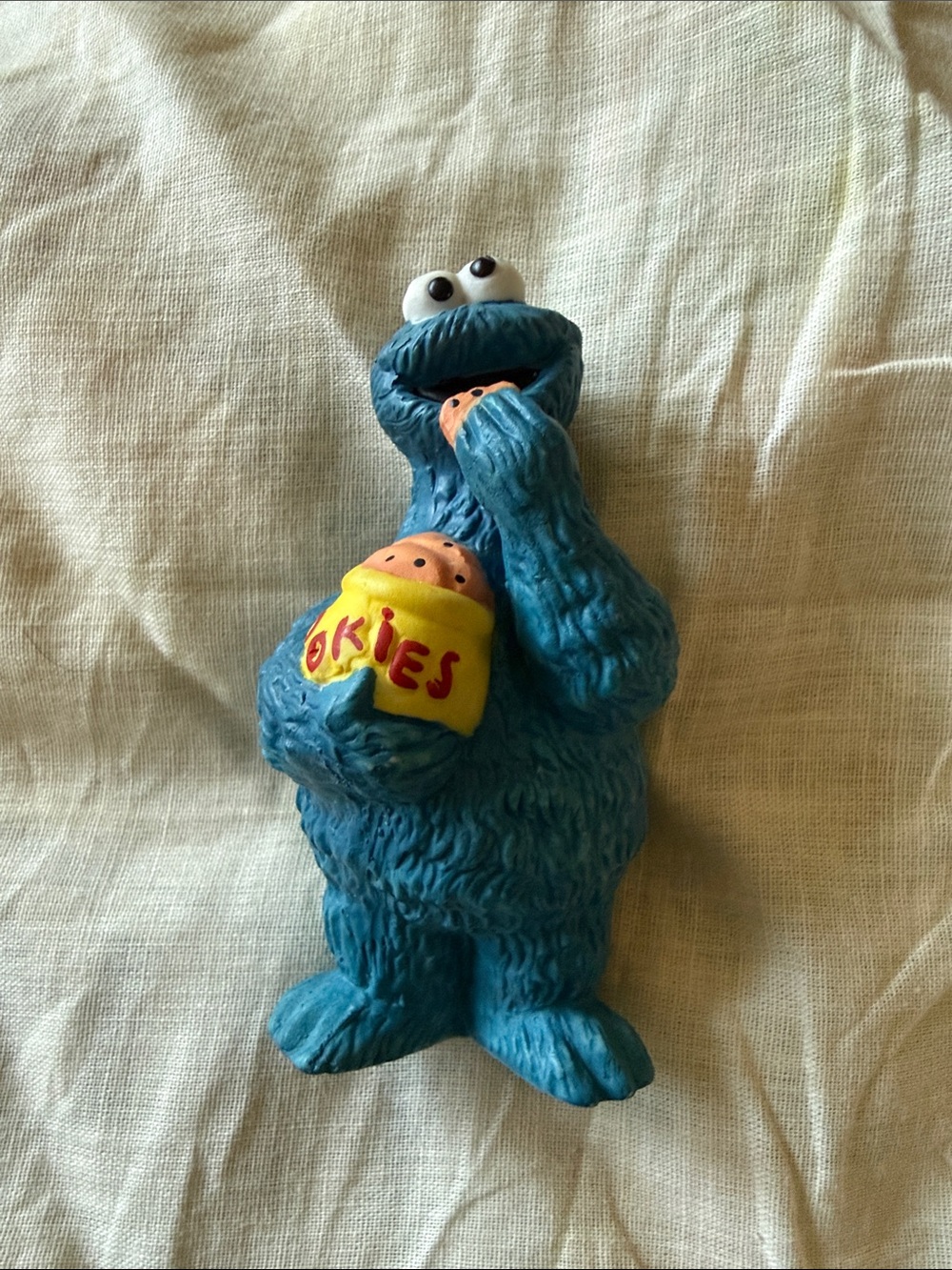 Vintage ceramic Cookie Monster Figurine with Cookie Jar c. Henson 5”